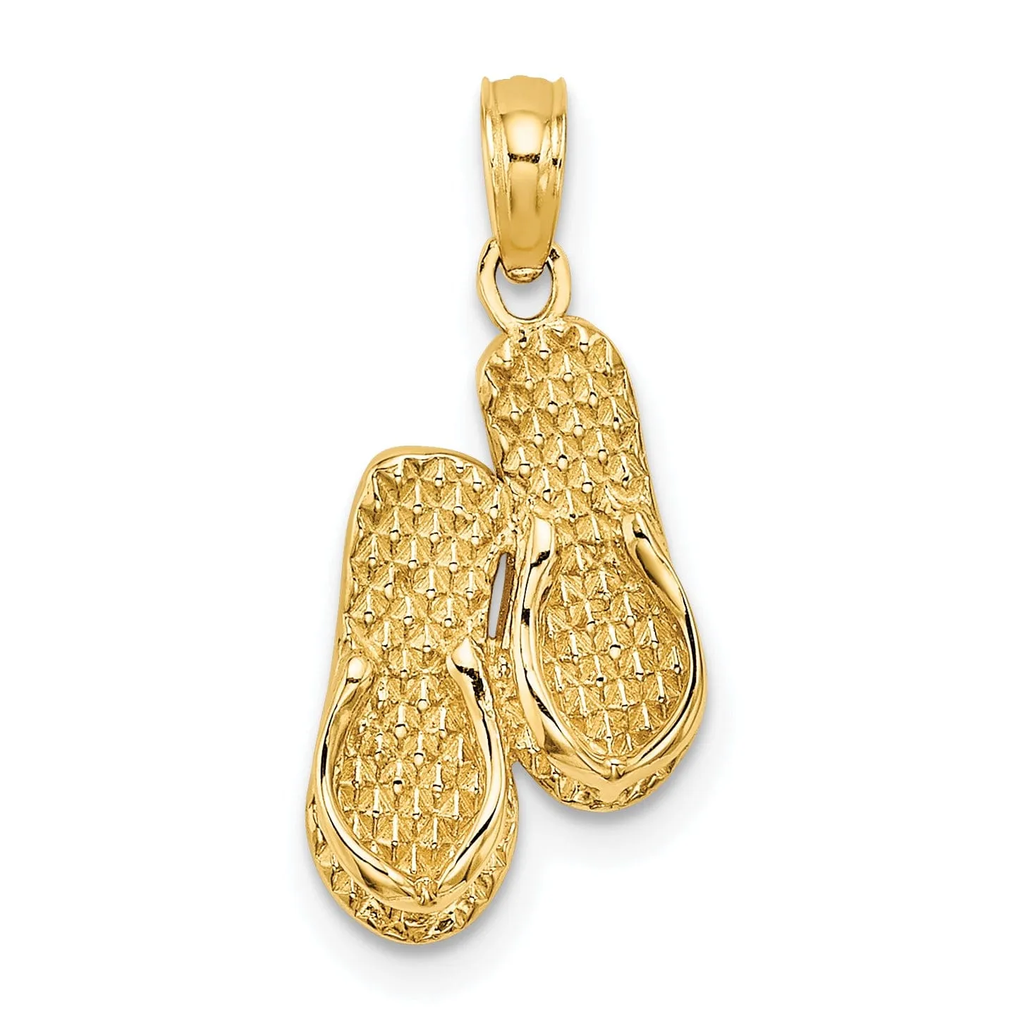 14k Yellow Gold Polished Textured Finish Reversible 3-Dimensional CAPE COD Double Flip-Flop Sandles Charm Pendant