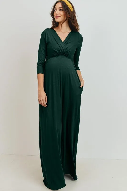 1917 Maternity Nursing Maxi Dress with Pockets in Black, Hunter Green and Olive