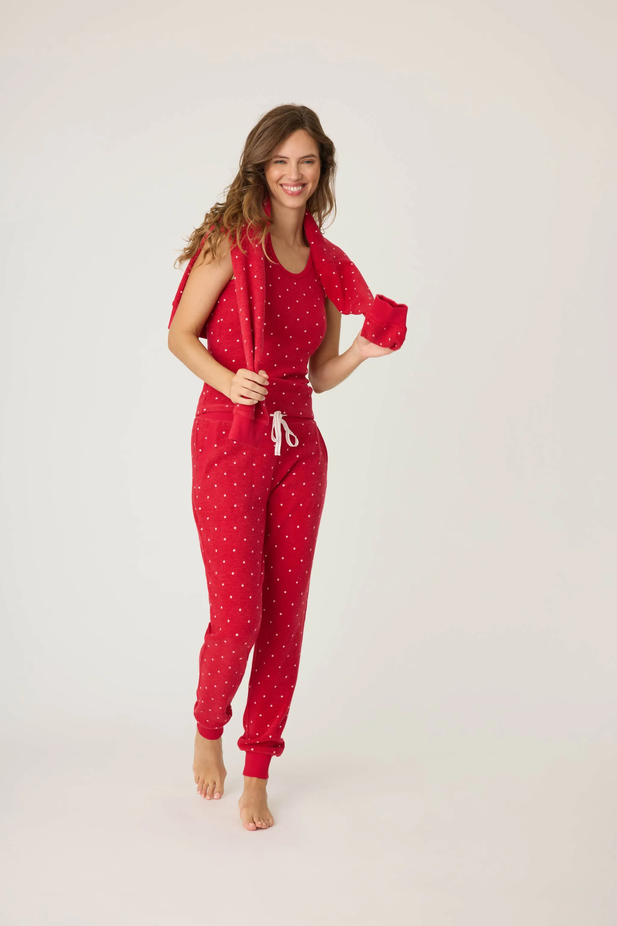 4-Piece Polka Dot Waffle Thermal Jammie Gift Set