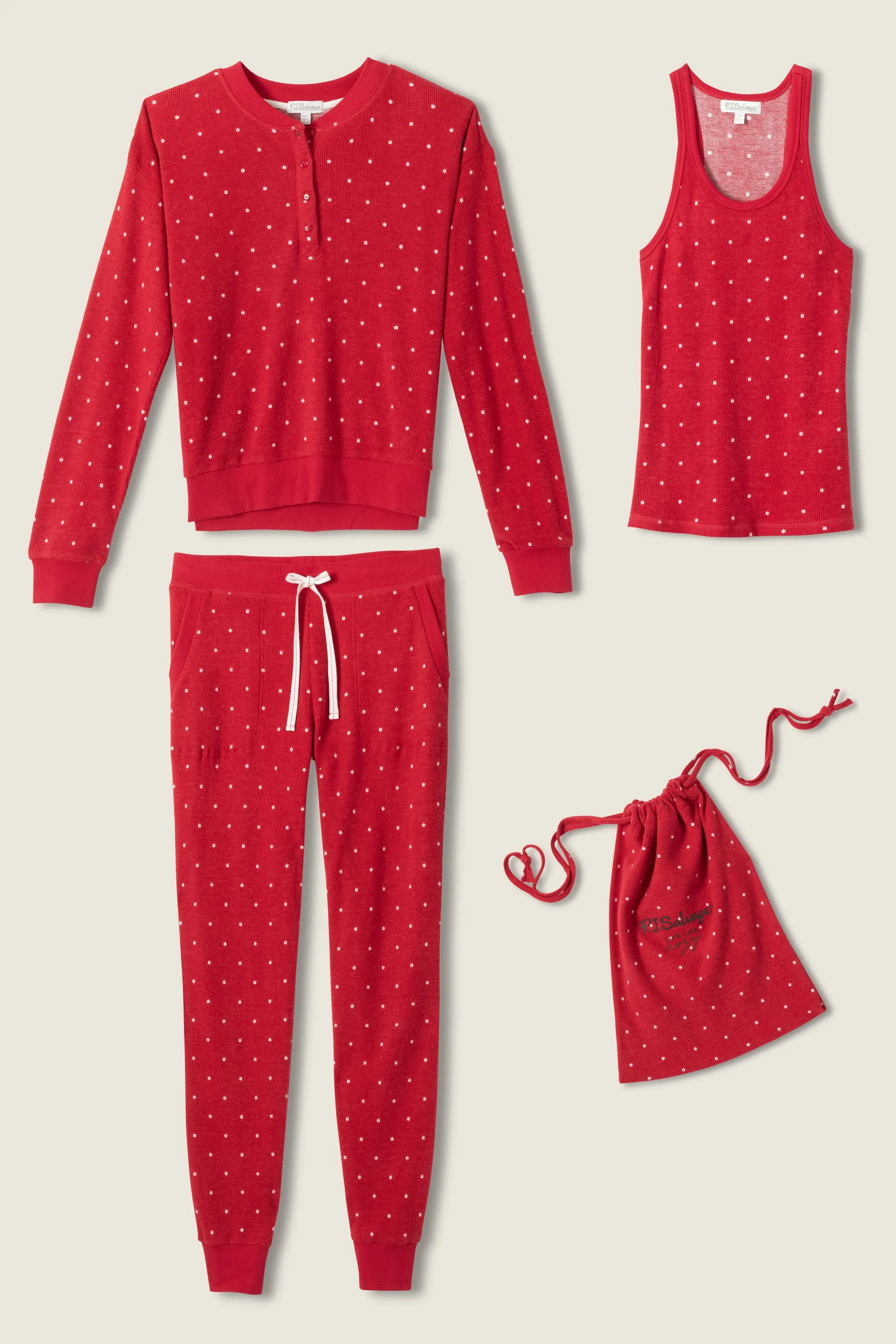 4-Piece Polka Dot Waffle Thermal Jammie Gift Set