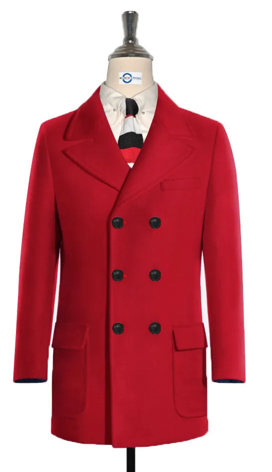 60's Retro Red Double Breasted Pea Coat