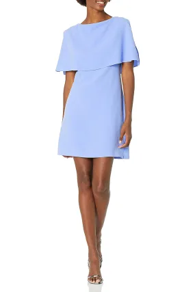 Adrianna Papell Boat Neck Cape Sleeve Zipper Back Solid Crepe Dress