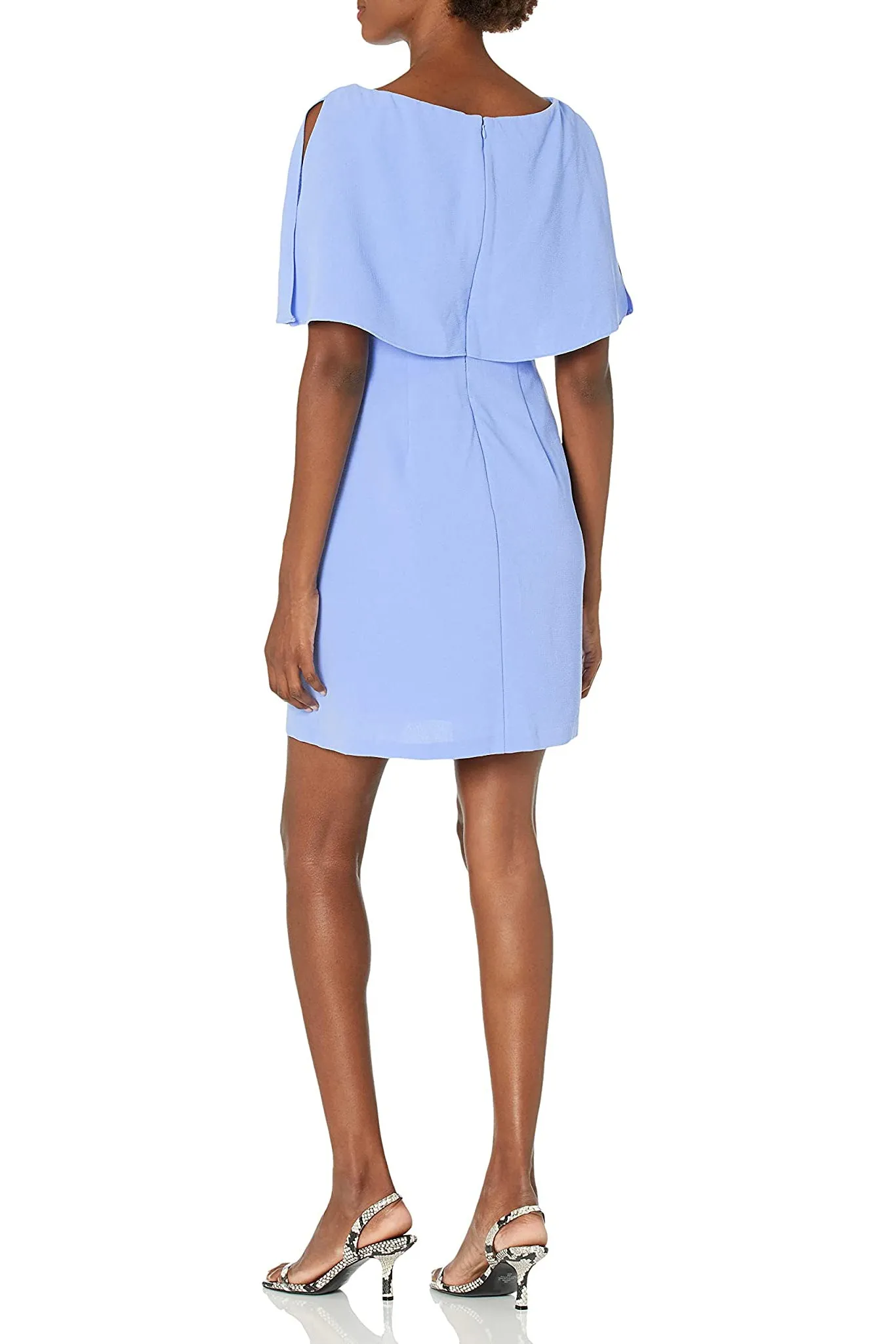 Adrianna Papell Boat Neck Cape Sleeve Zipper Back Solid Crepe Dress