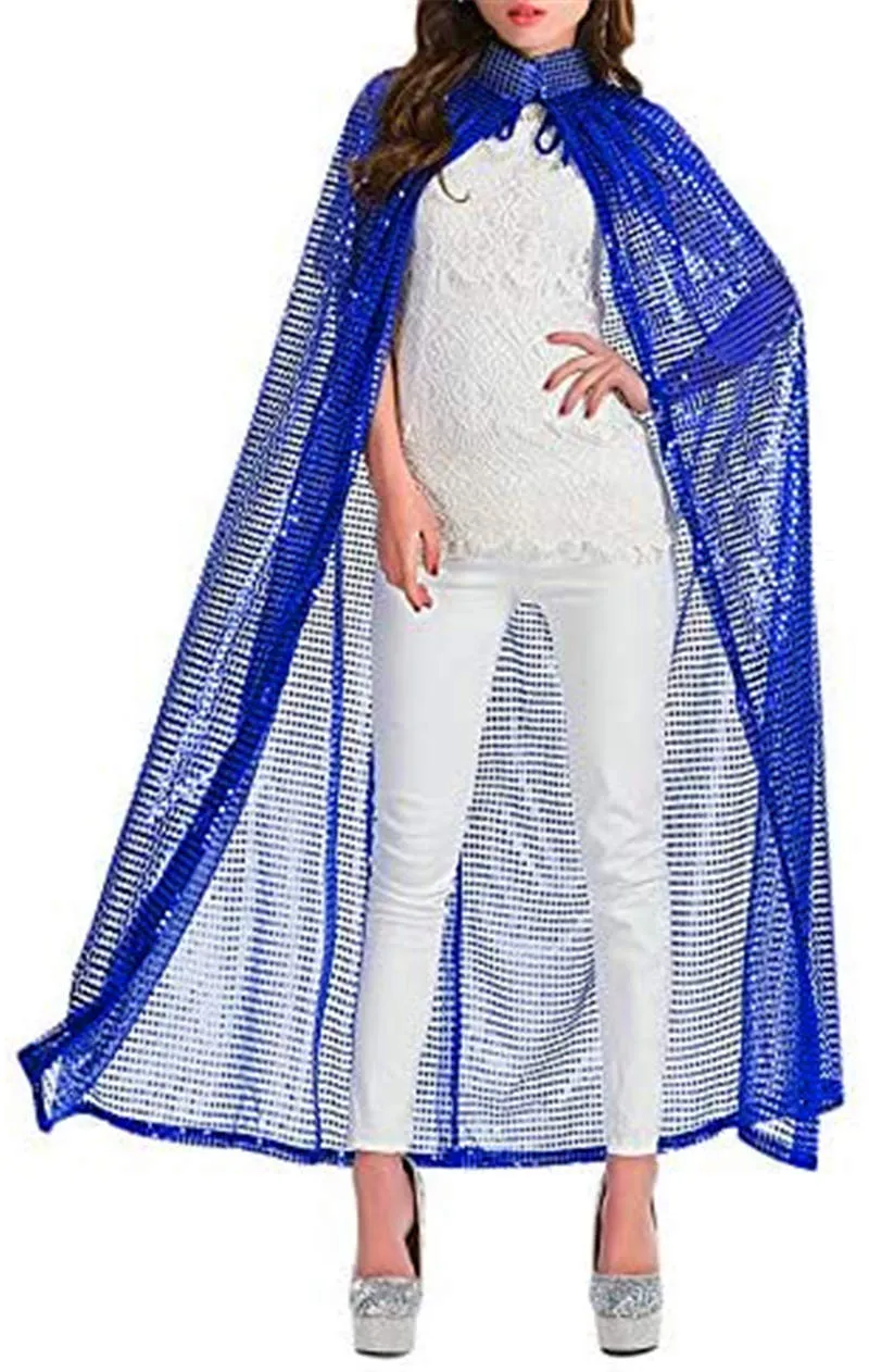 Adult Male & Female Roles Play Cloak Halloween Christmas Party Sequins Long Ballet Turtleneck Cloak