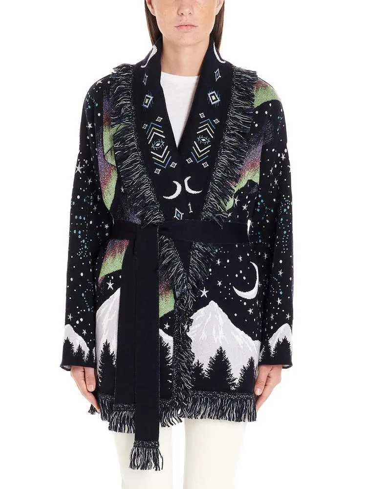 Alanui Jacquard Print Fringed Cardigan Coat