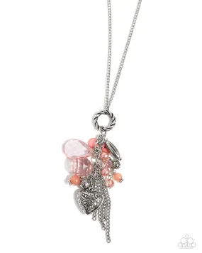 AMOR to Love - Orange - Bead Silver Heart Paparazzi Long Necklace