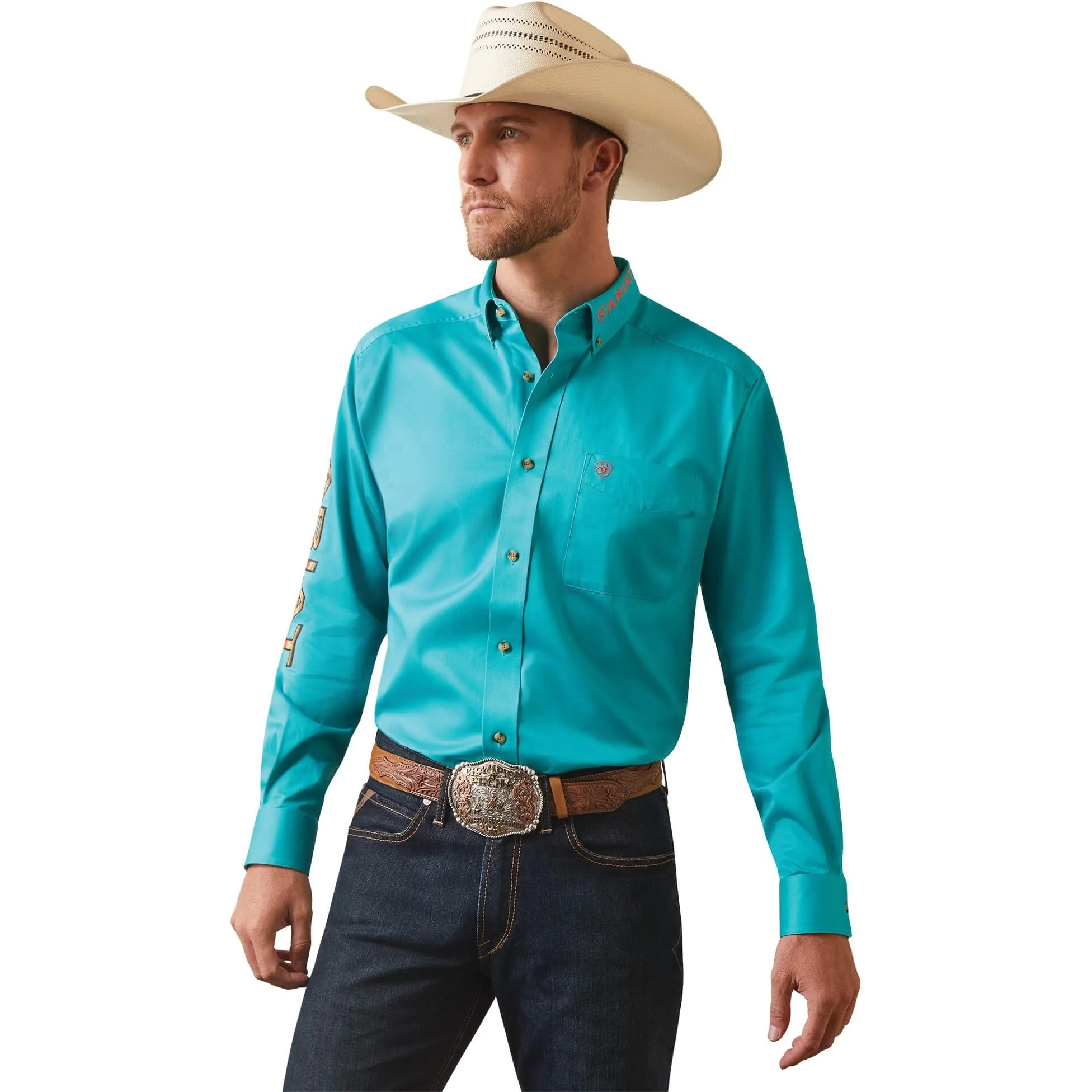 Ariat Teal Team Logo Twill Fitted Shirt