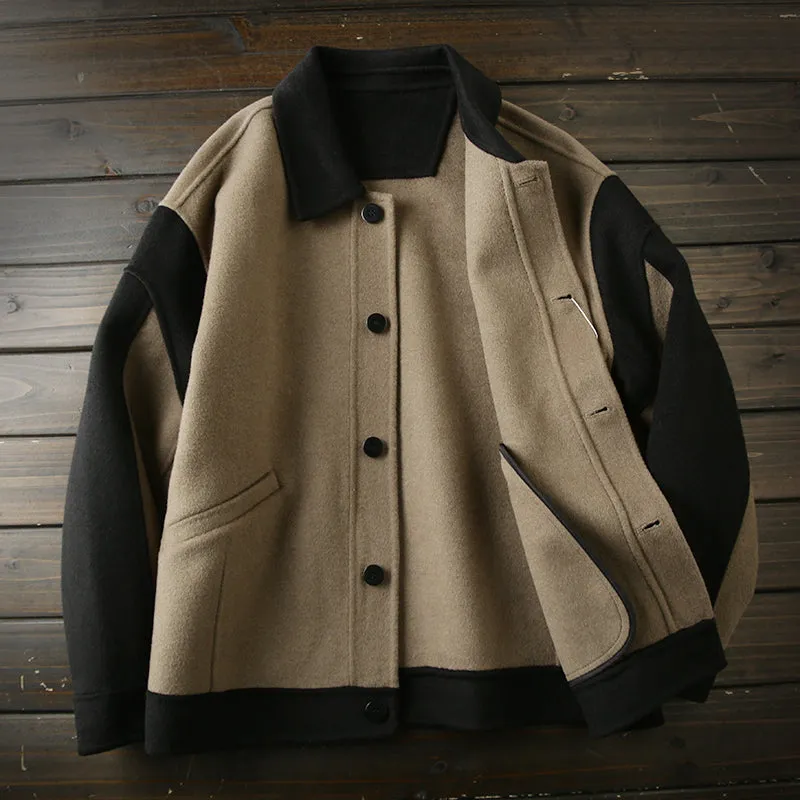 Ashore Mens Shop spring and autumn short lapel contrast woolen jacket coat