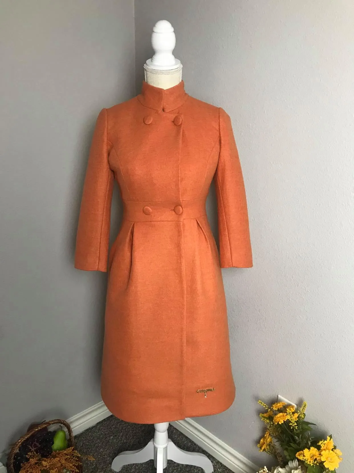 Audrey coat in Tweed patterns Orange  free matching pink dress size XS