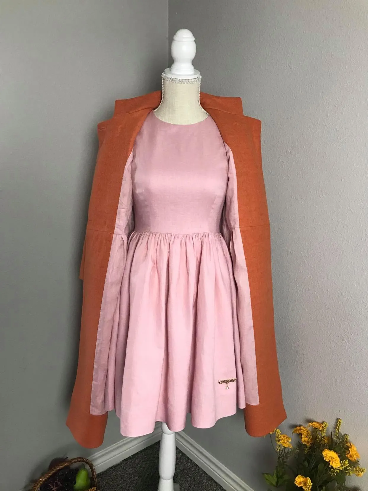 Audrey coat in Tweed patterns Orange  free matching pink dress size XS