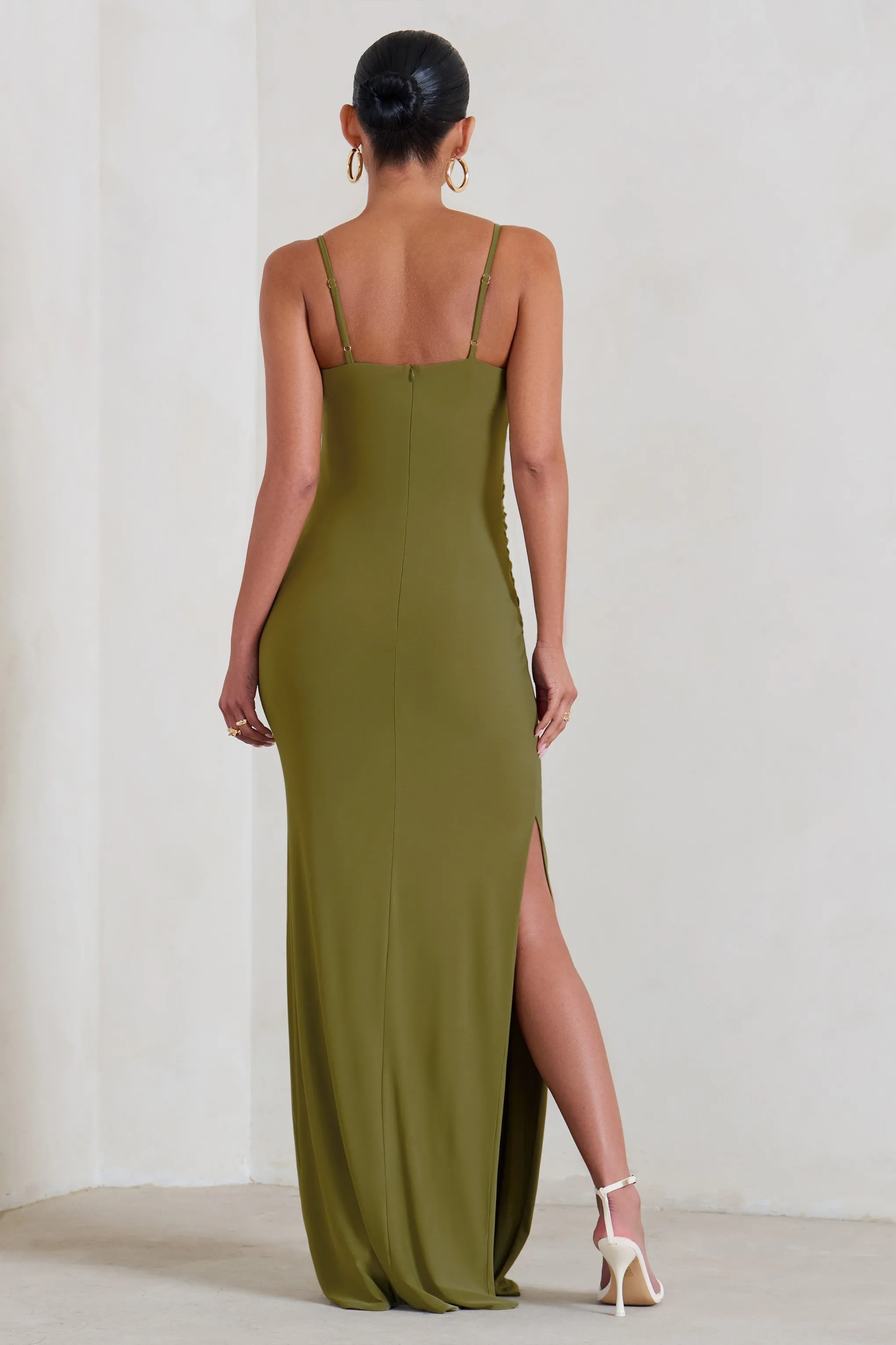 Aurelia | Olive Green Maternity Cami Maxi Dress With Split