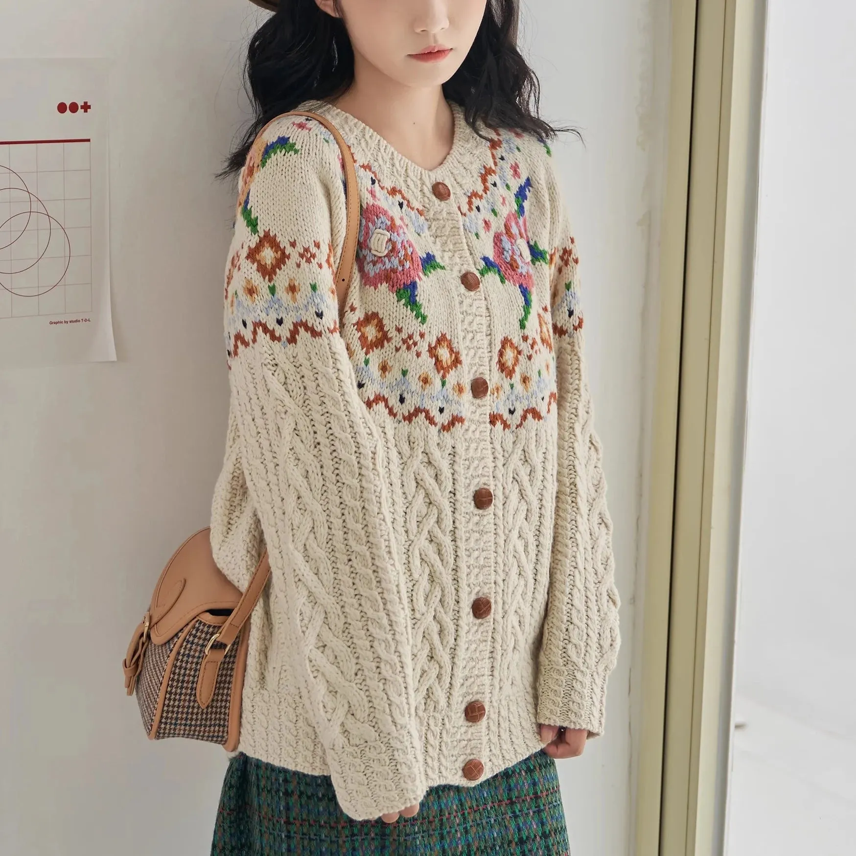 Autumn New Sweet Mori Style Handmade Embroidered Sweater Coat Round Neck Long Sleeve Cardigan Sweater C-176