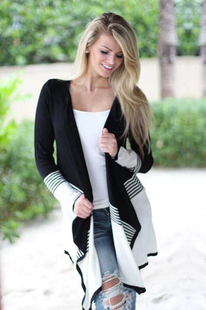 Black And White Open Cardigan