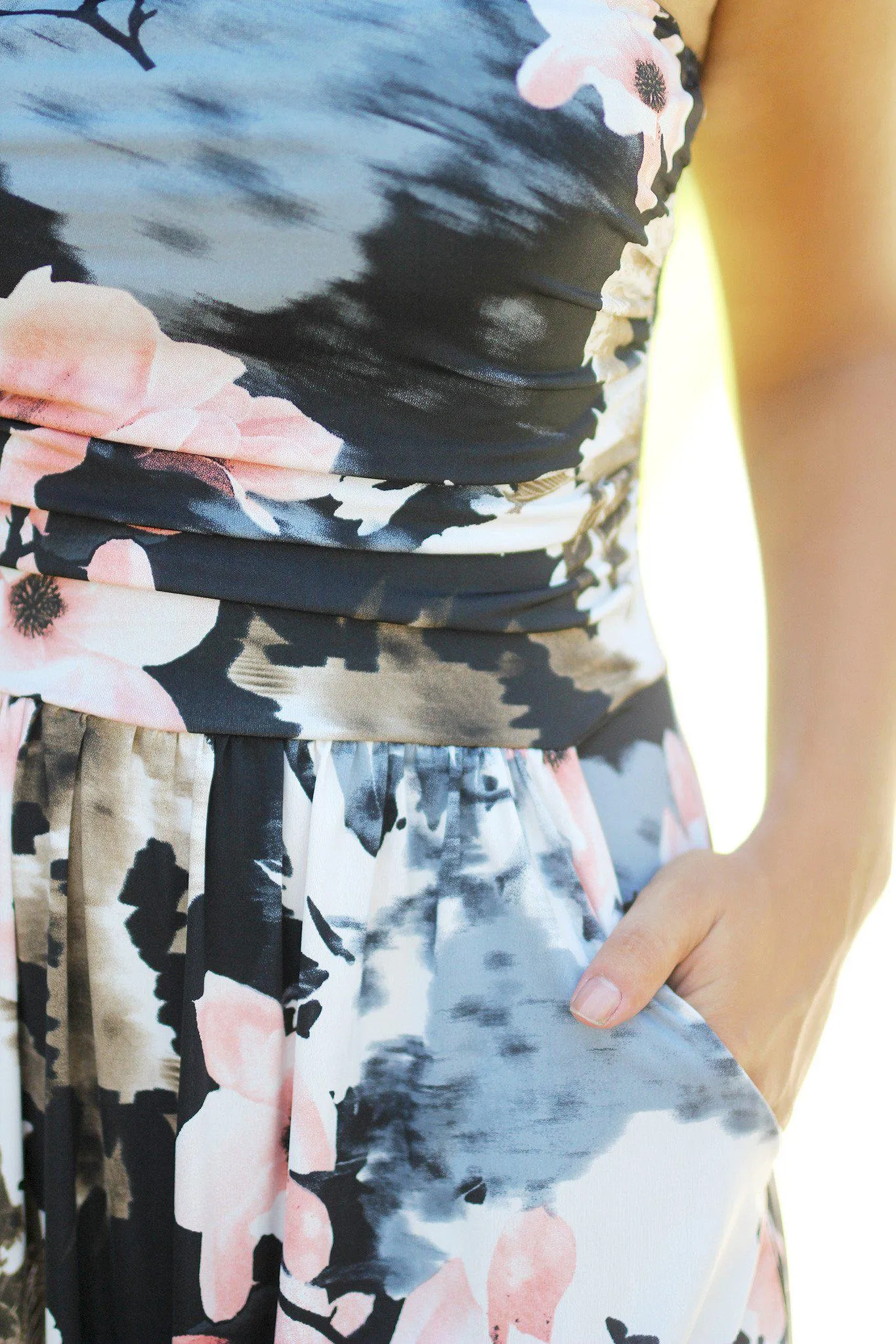 Black Floral Maxi Dress with Pockets