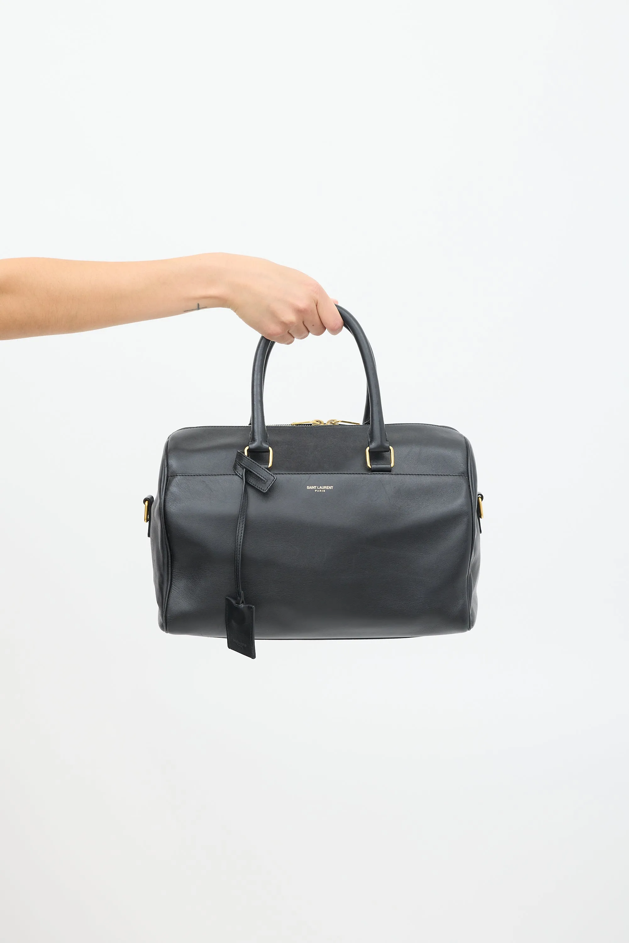 Black Leather Classic Duffle 6 Bag