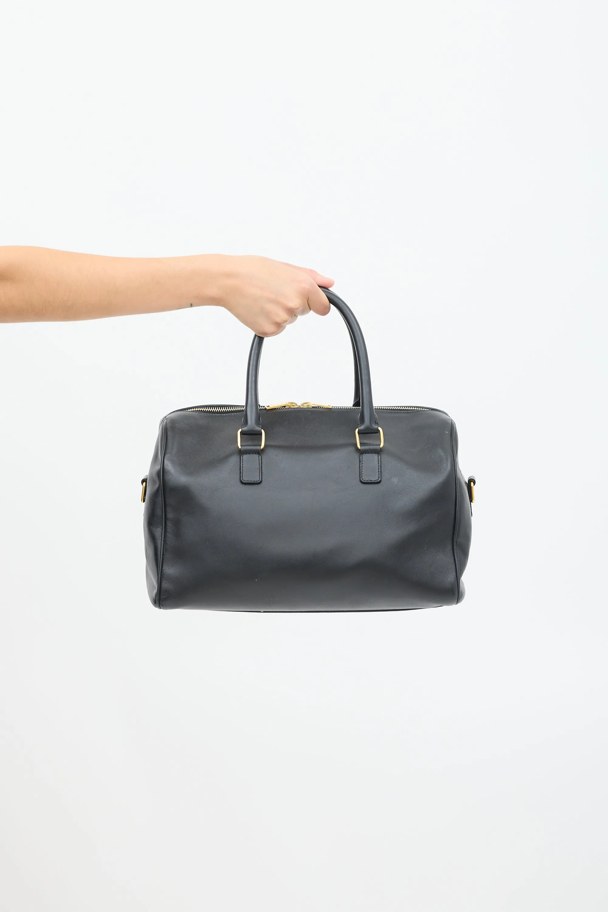 Black Leather Classic Duffle 6 Bag