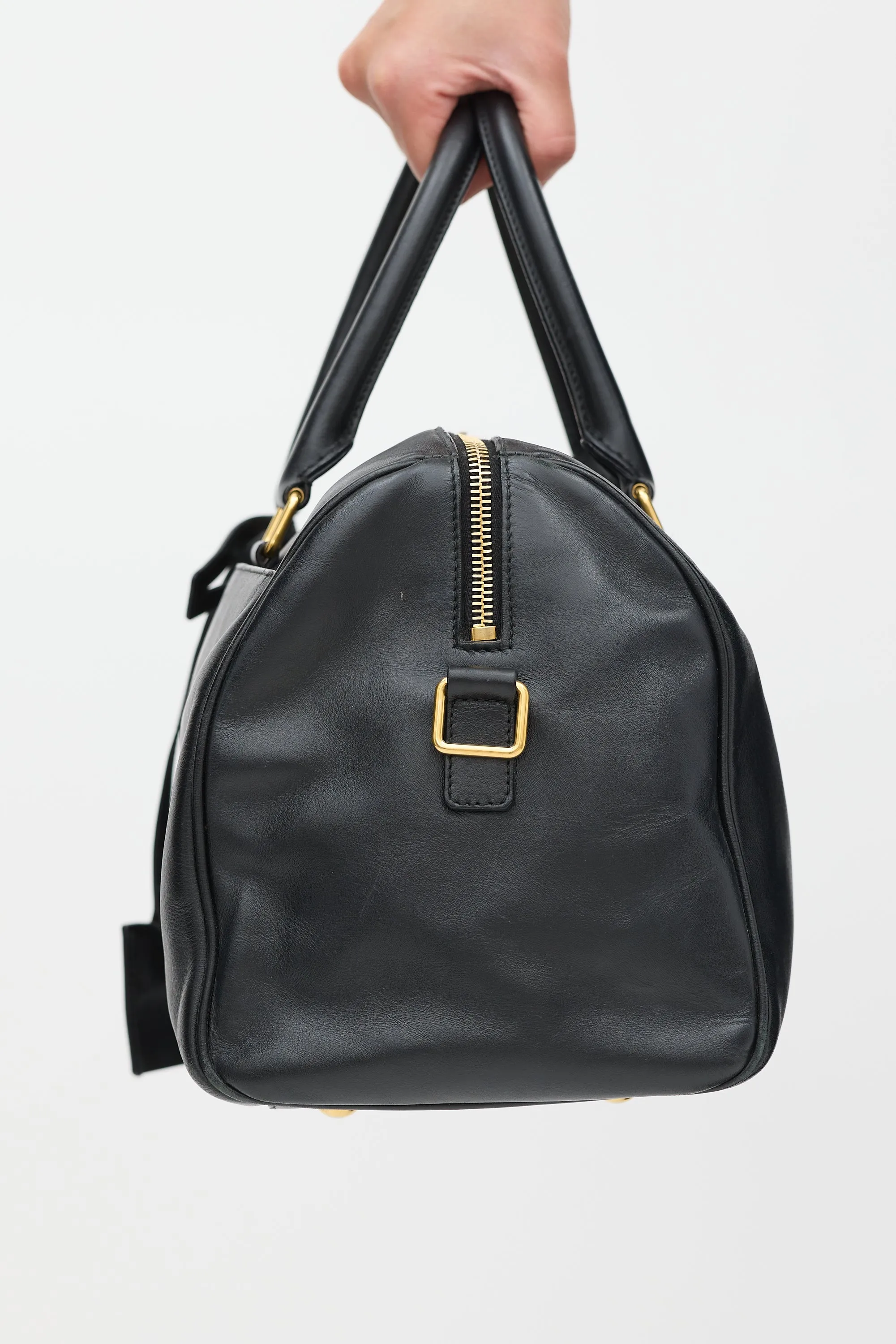 Black Leather Classic Duffle 6 Bag