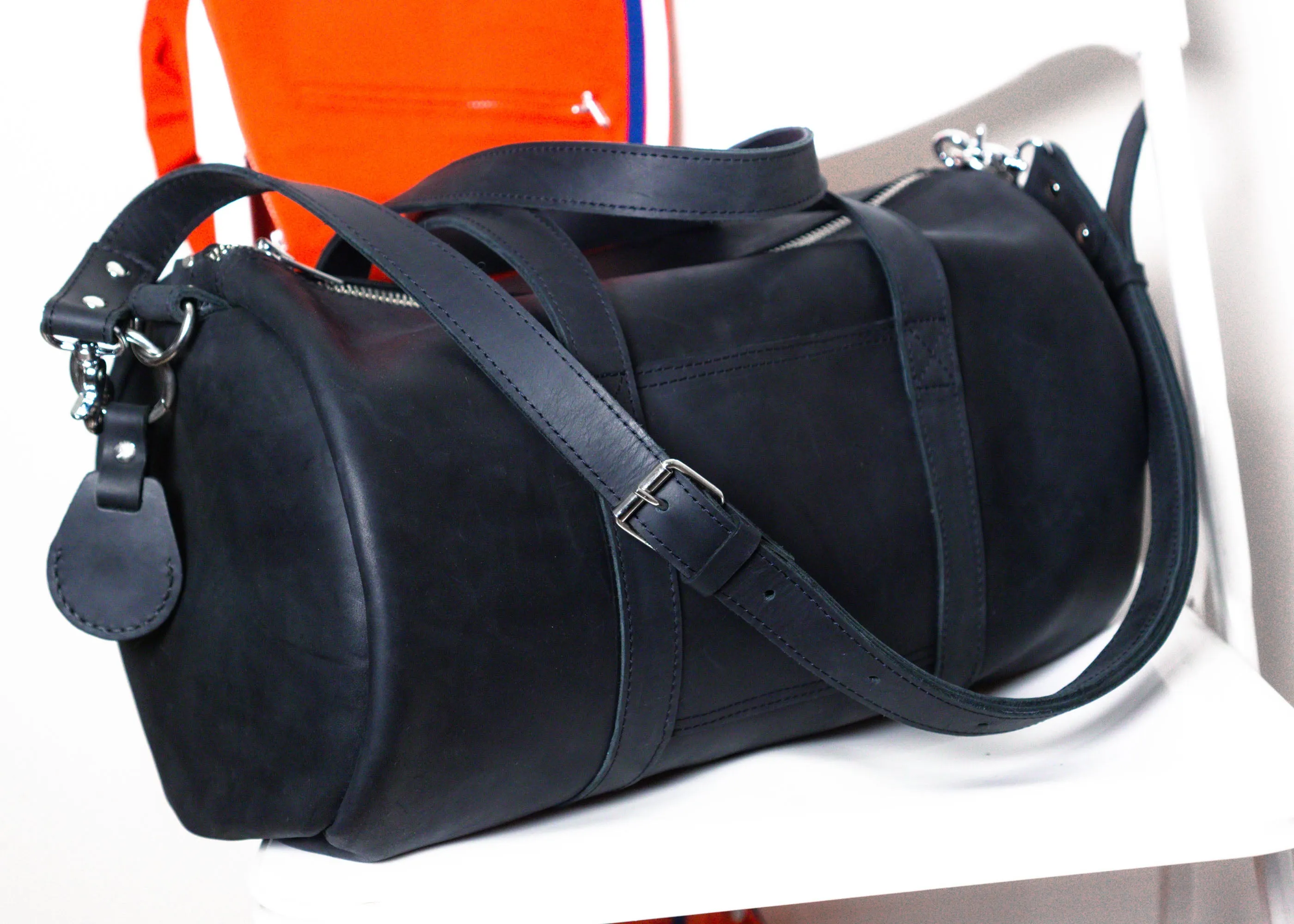 Black Leather Duffle Bag, Weekender, Gym, Everyday use, Travel, Minimalist Holdall