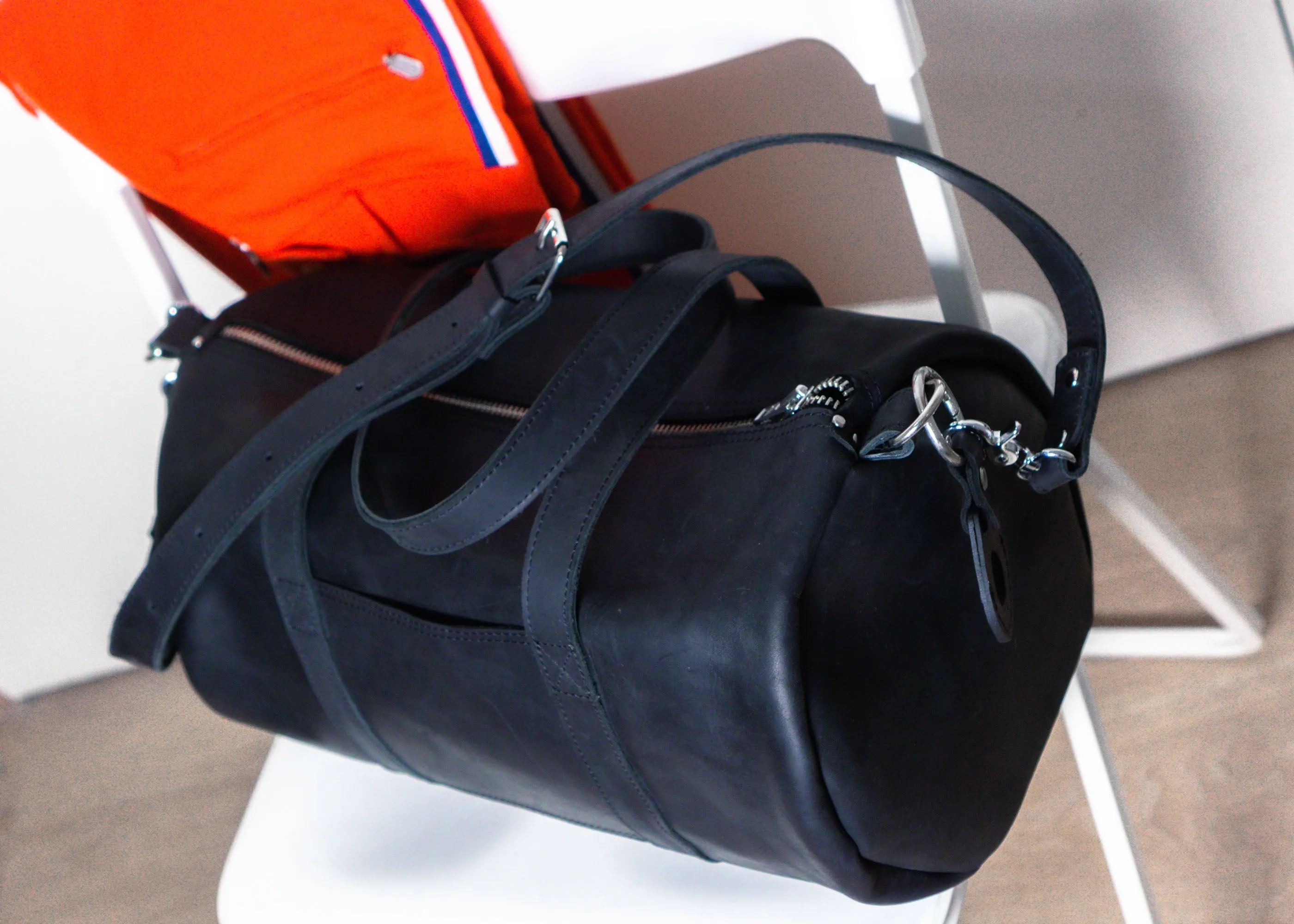 Black Leather Duffle Bag, Weekender, Gym, Everyday use, Travel, Minimalist Holdall