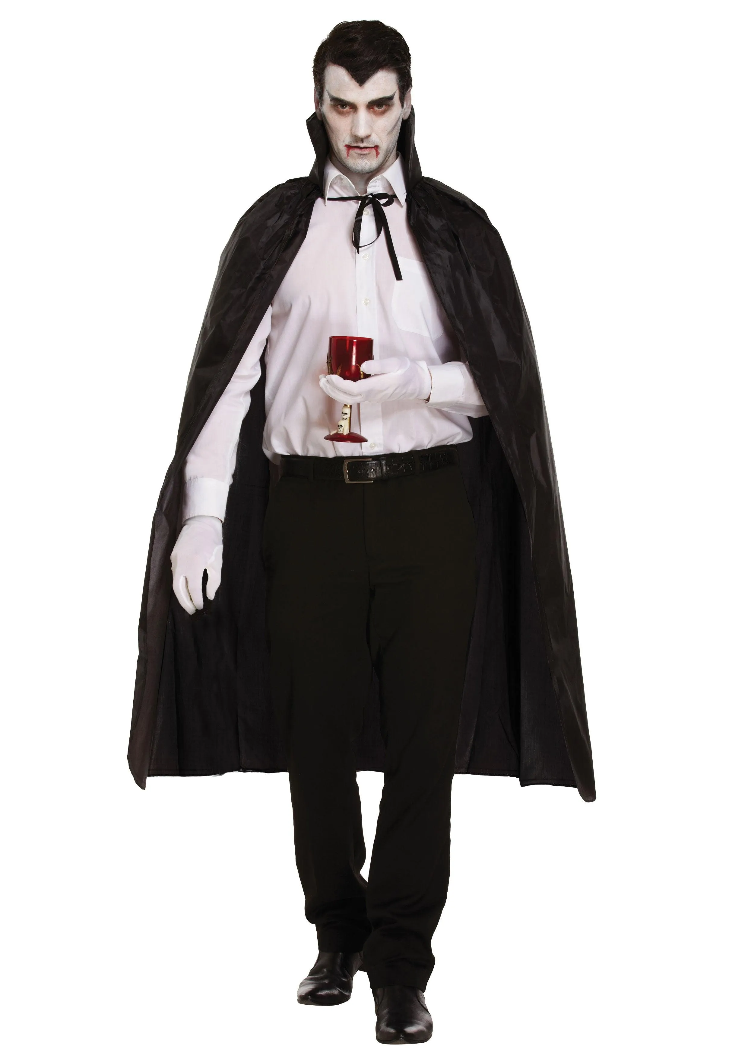 Black Long Dracula Cape with Collar Scream Bleeding Mask Fake Blooded Knife Weapon 38 Cm Halloween Scary Dracula Costume