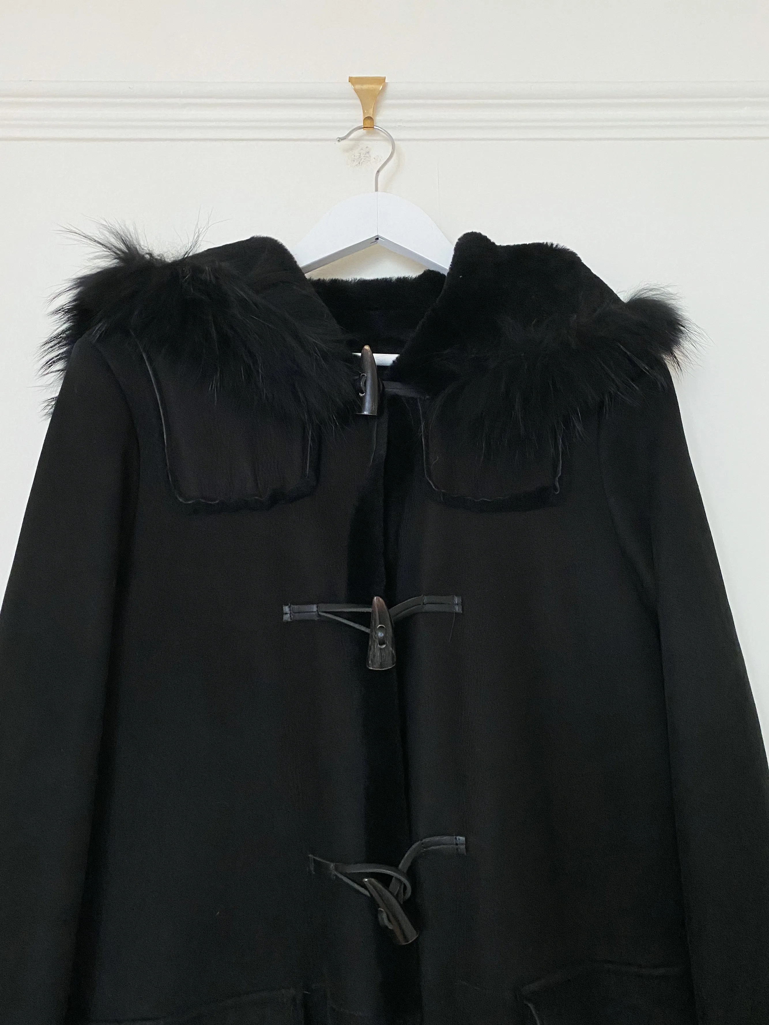 Black Merino Shearling Duffle Coat