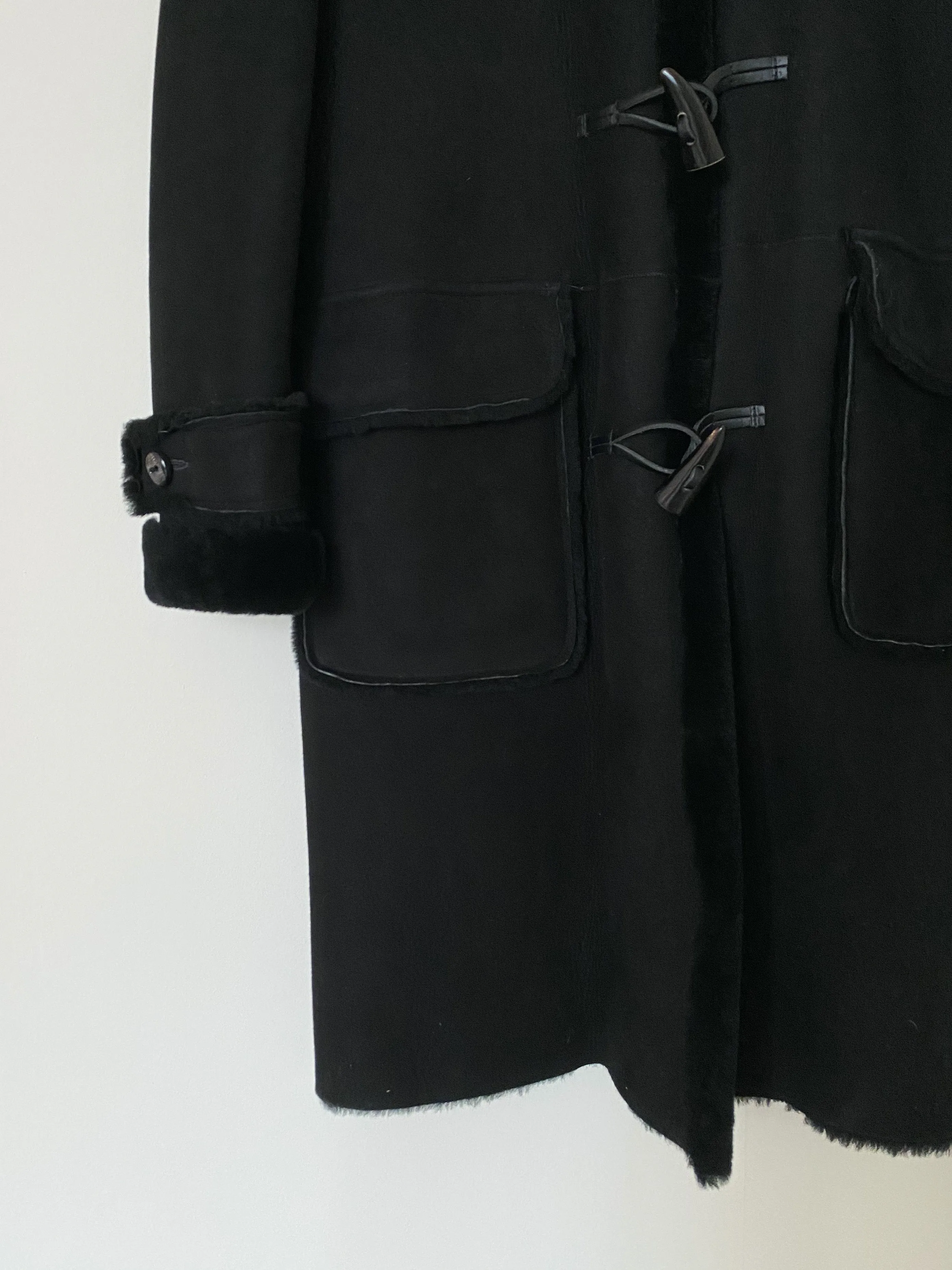 Black Merino Shearling Duffle Coat