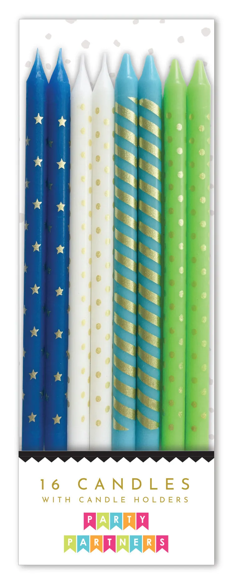 Blue & Green Metallic Patterned Candle Set | 16ct