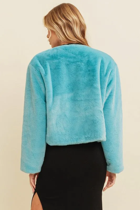 Blue Munsell Fuzzy Faux Fur Coat