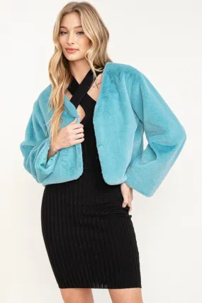 Blue Munsell Fuzzy Faux Fur Coat