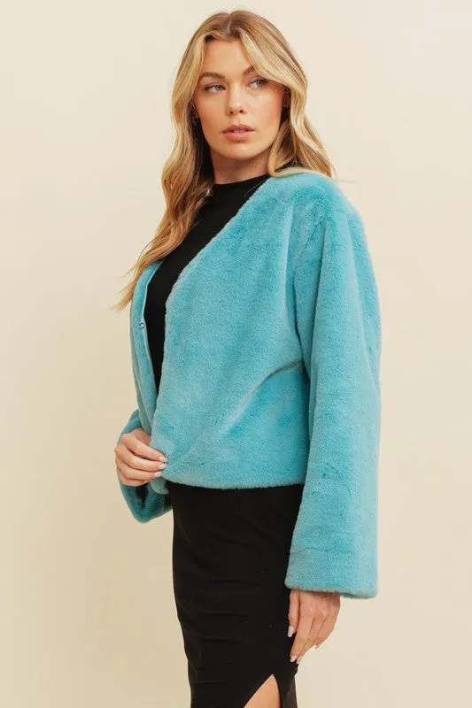 Blue Munsell Fuzzy Faux Fur Coat