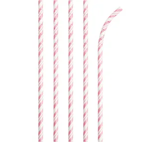 Bulk Classic Pink and White Striped Flex Paper Straws (144 per Case)