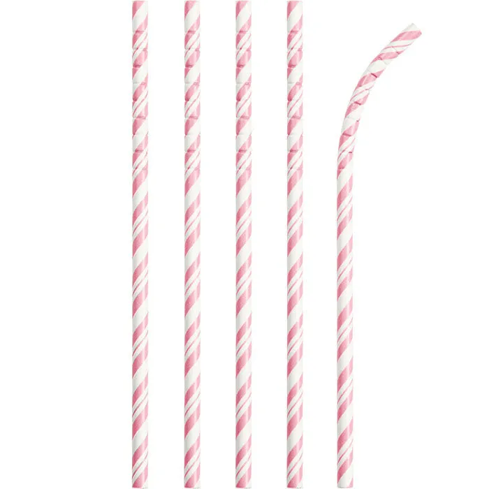 Bulk Classic Pink and White Striped Flex Paper Straws (144 per Case)