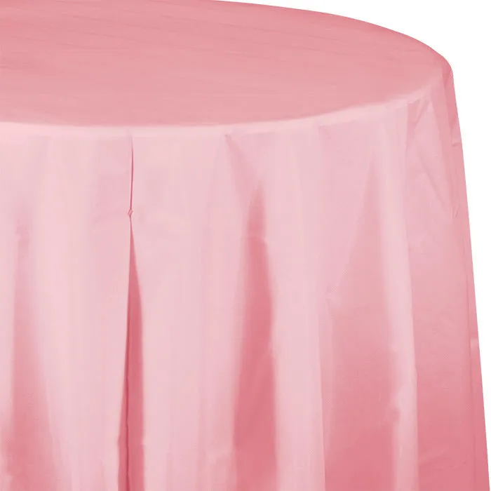 Bulk Classic Pink Round Plastic 82 inch Table Covers (12 per Case)