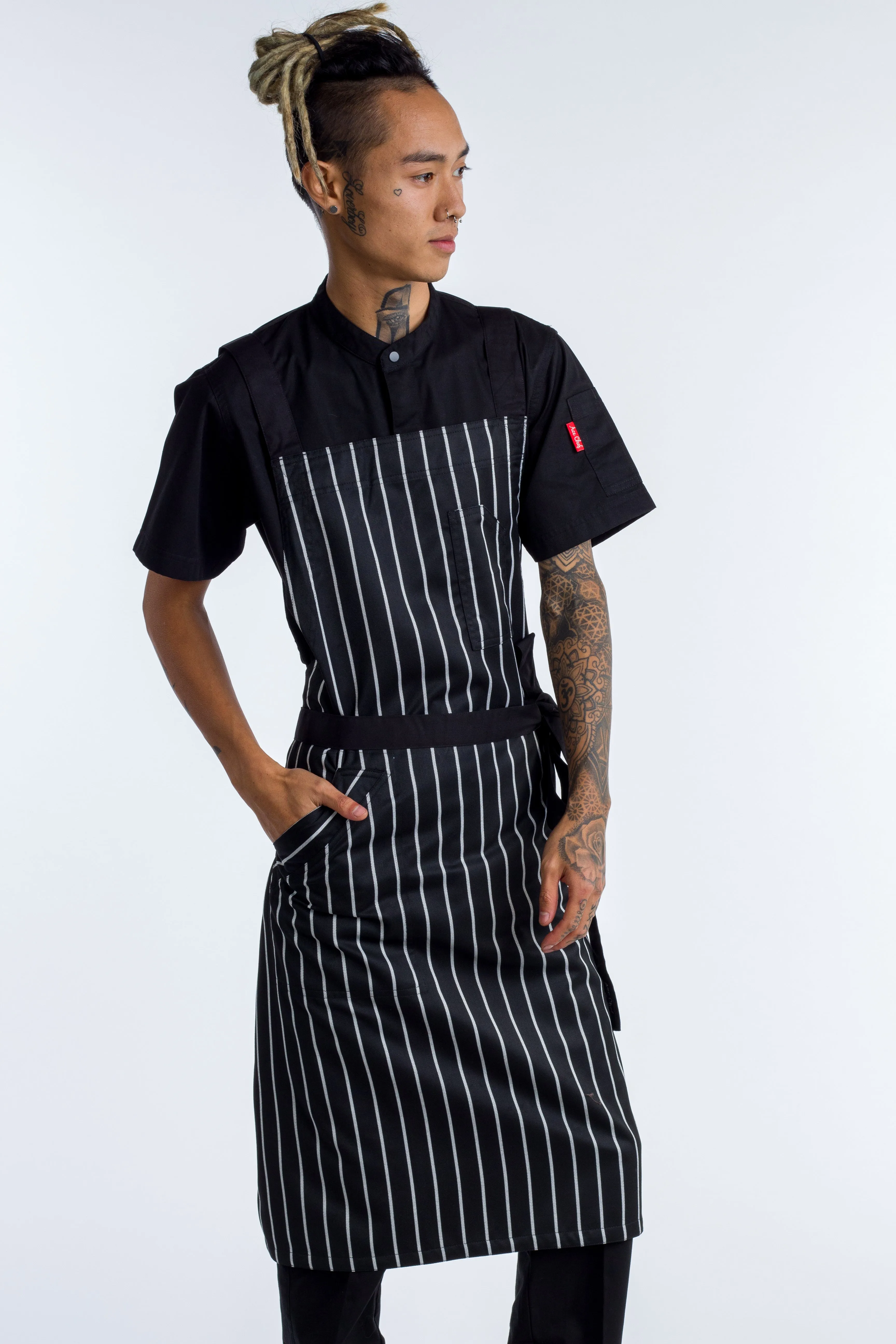 BYRON Crossover Chef apron Black white stripes