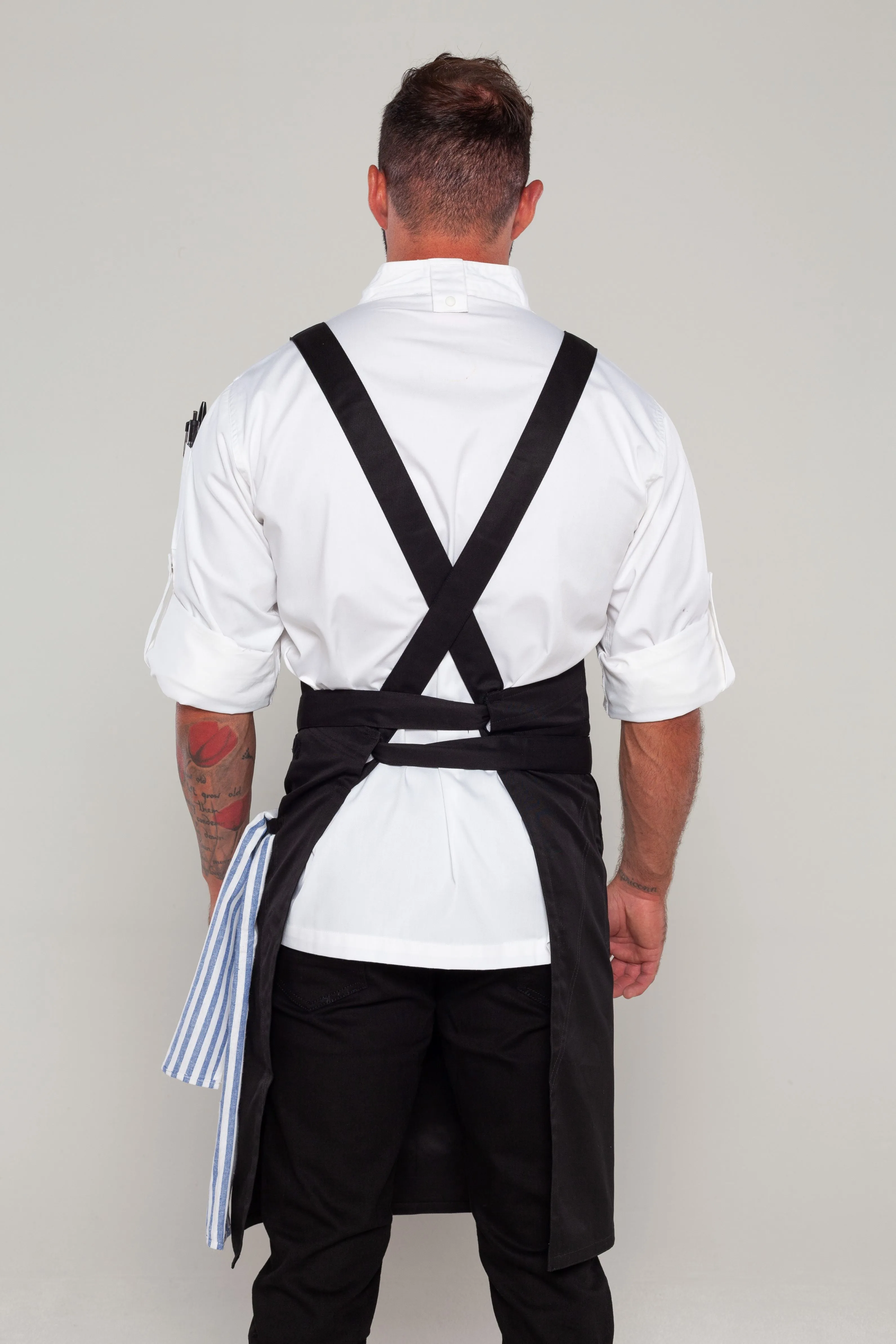 BYRON Crossover Chef apron Black white stripes