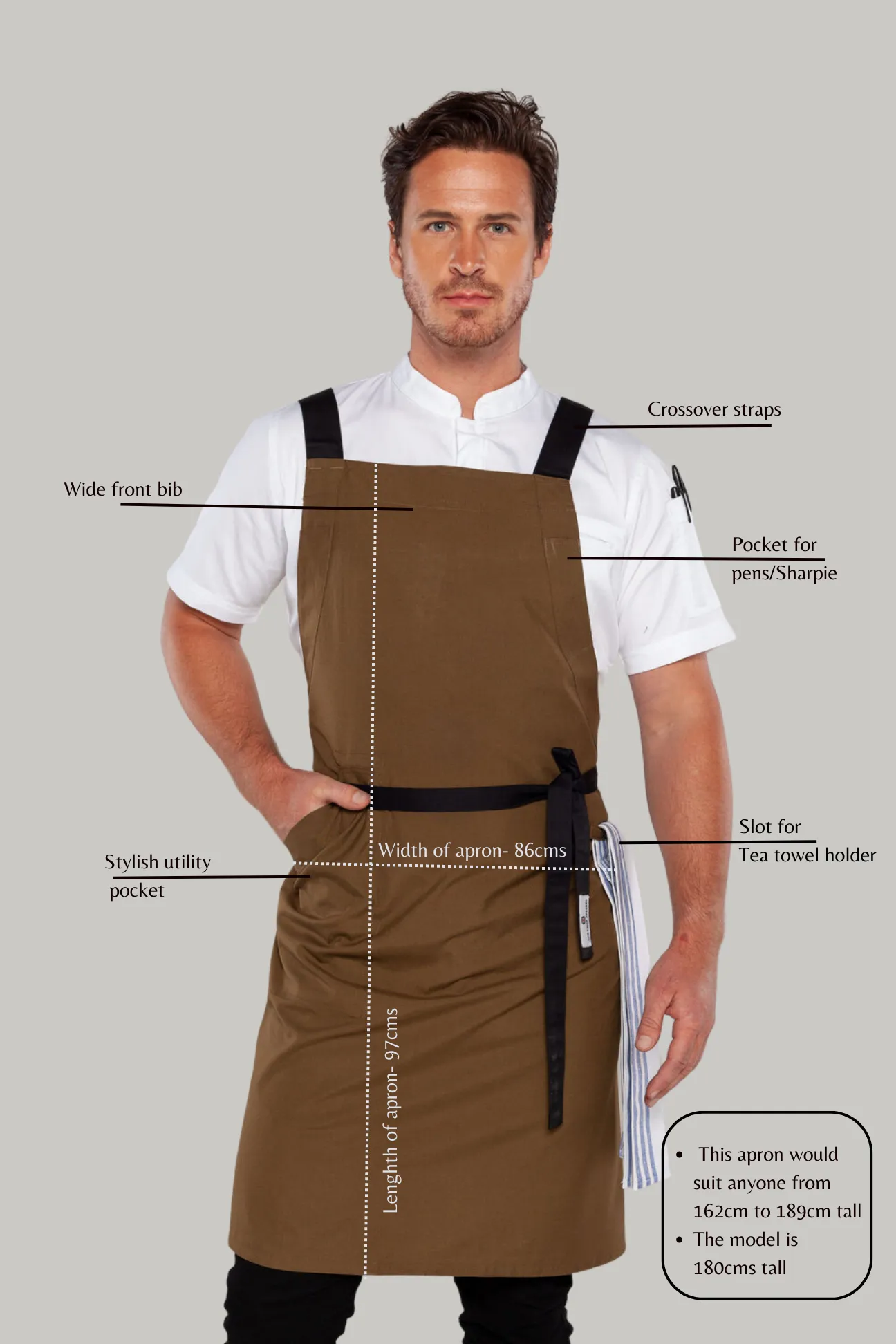 BYRON Crossover Chef apron Olive Green with black straps