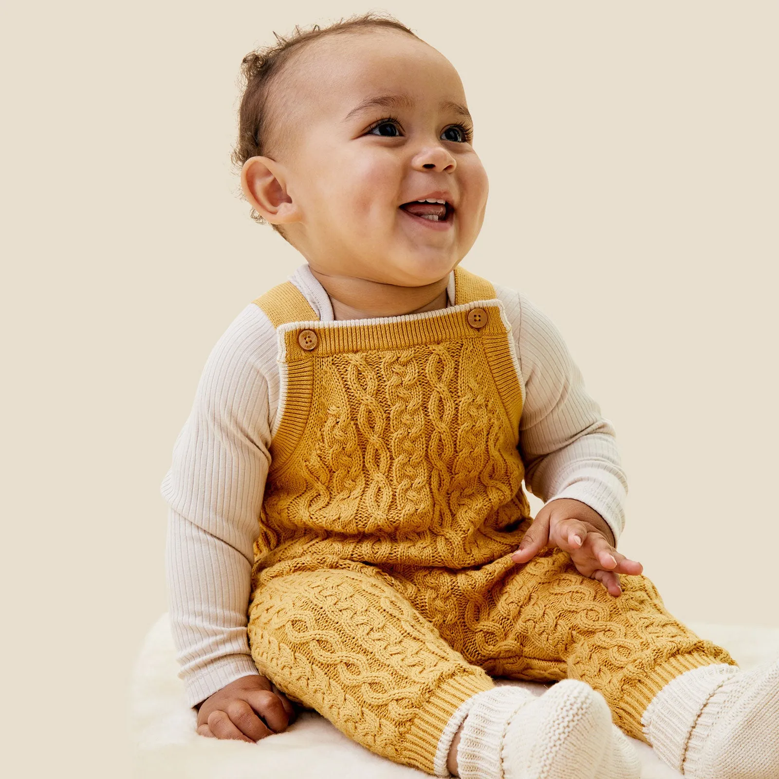 Cable Knit Overalls & Bodysuit Outfit