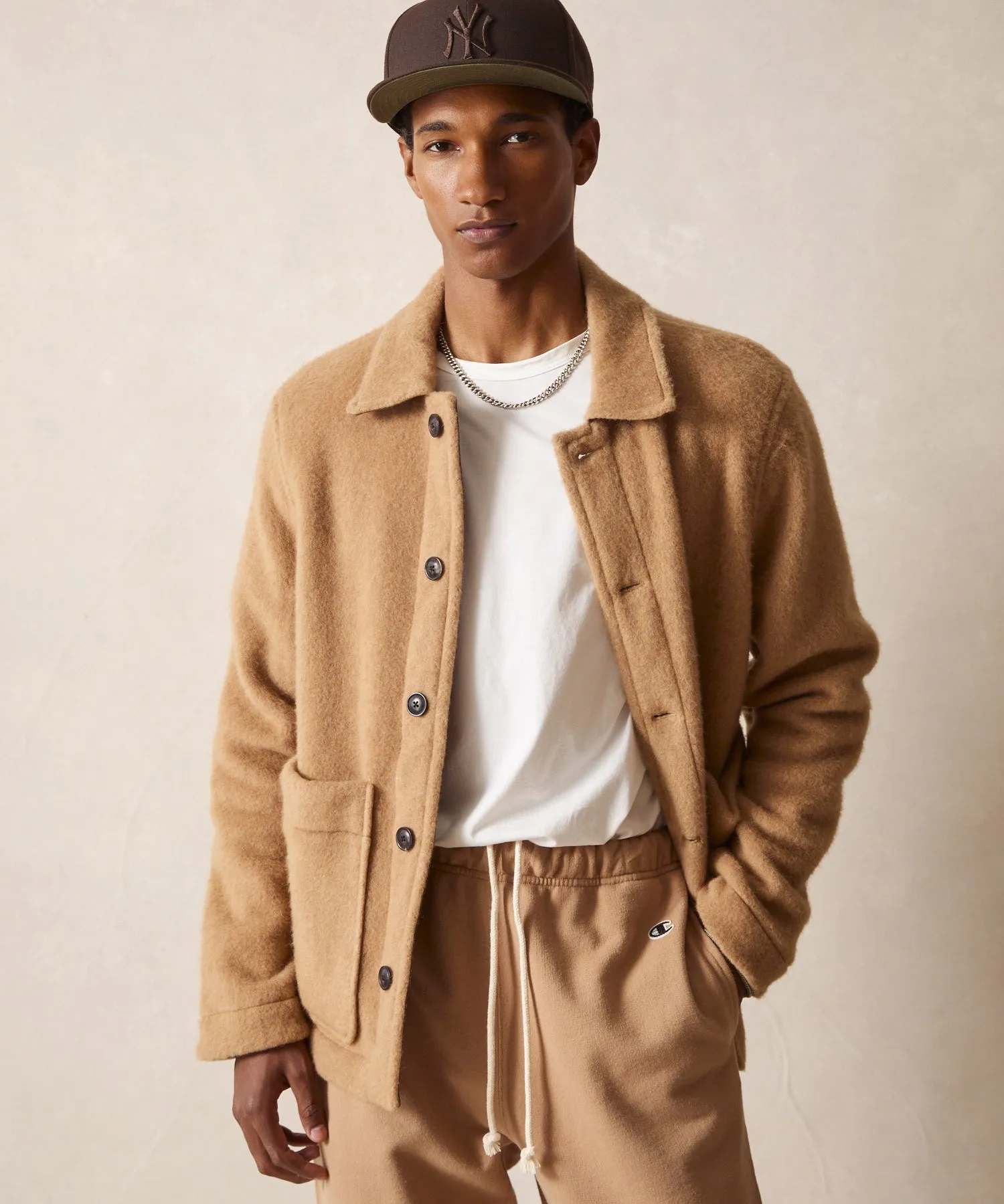 Camel Fleece Chore Jacket in Camel