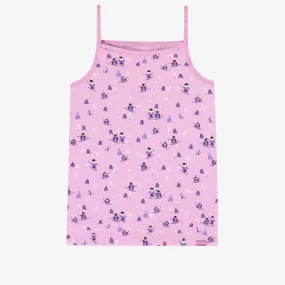 Camisole rose violacé à motifs de pingouins en jersey extensible, enfant || Purplish pink camisole with penguin all over print in stretch jersey, child