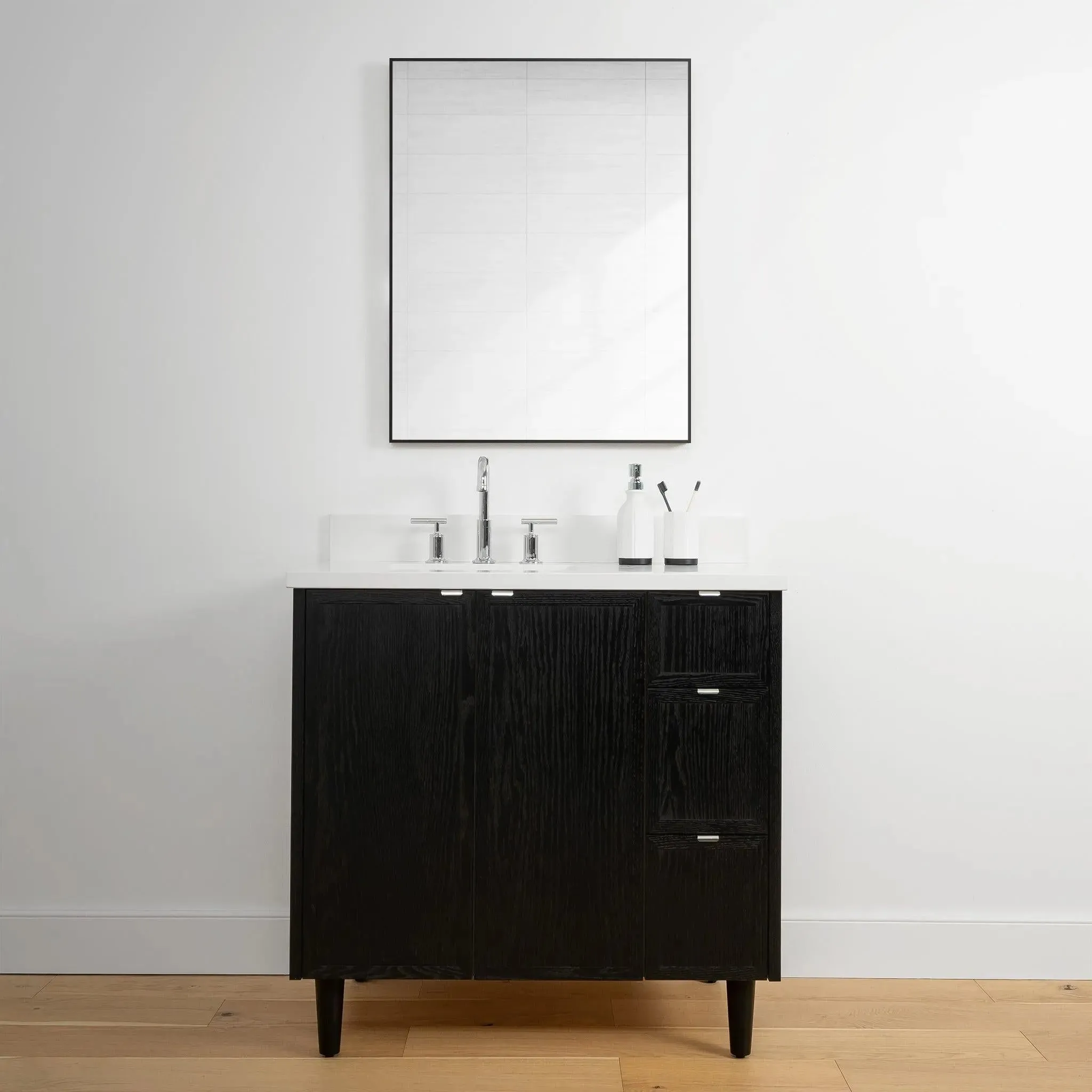 Cape Breton 36" Blackened Oak Bathroom Vanity, Left Sink