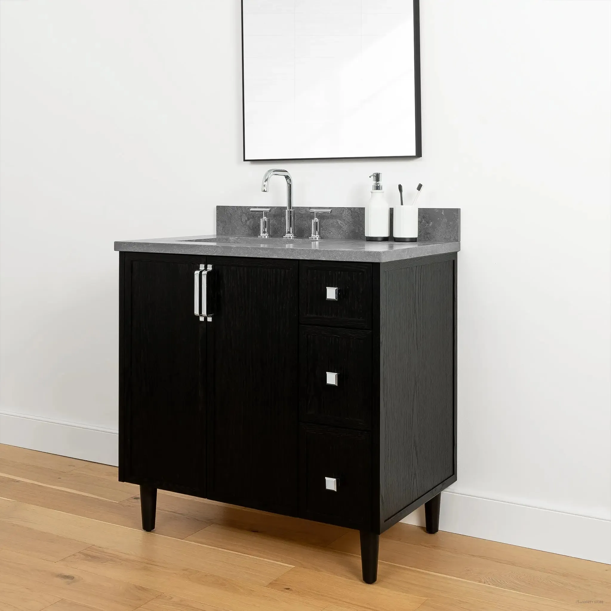 Cape Breton 36" Blackened Oak Bathroom Vanity, Left Sink