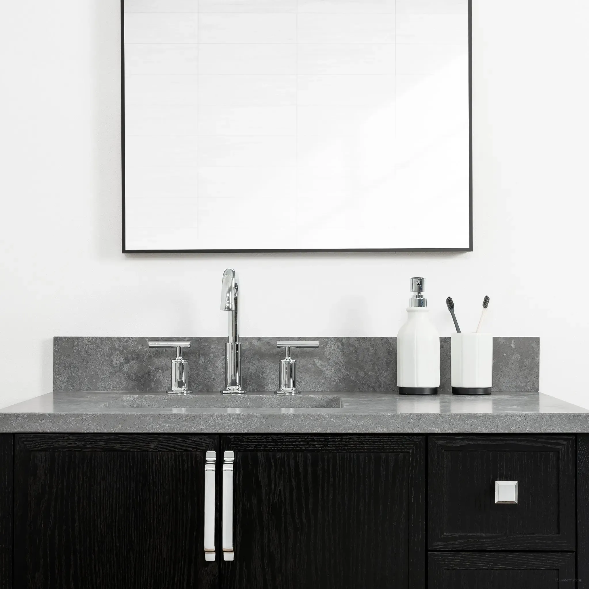 Cape Breton 36" Blackened Oak Bathroom Vanity, Left Sink