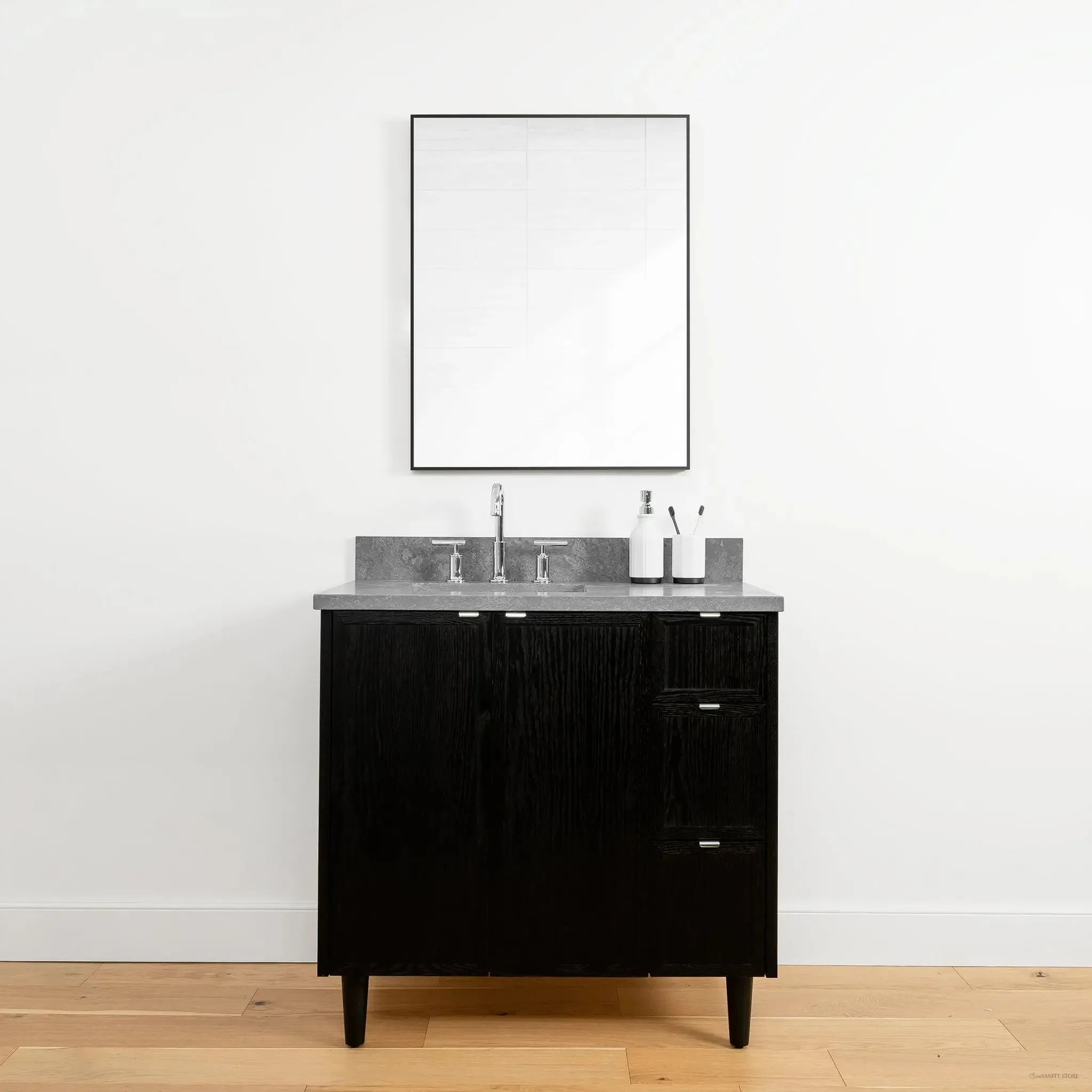 Cape Breton 36" Blackened Oak Bathroom Vanity, Left Sink