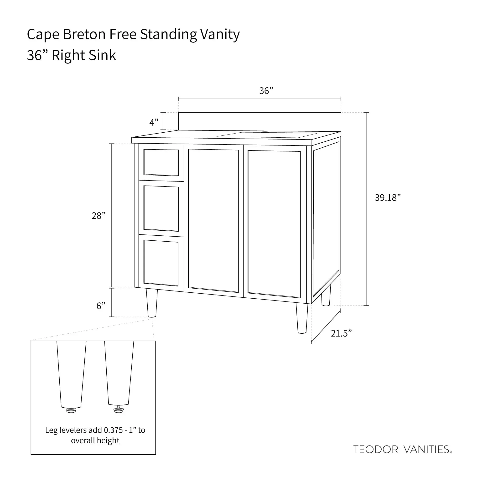 Cape Breton 36" Blackened Oak Bathroom Vanity, Left Sink