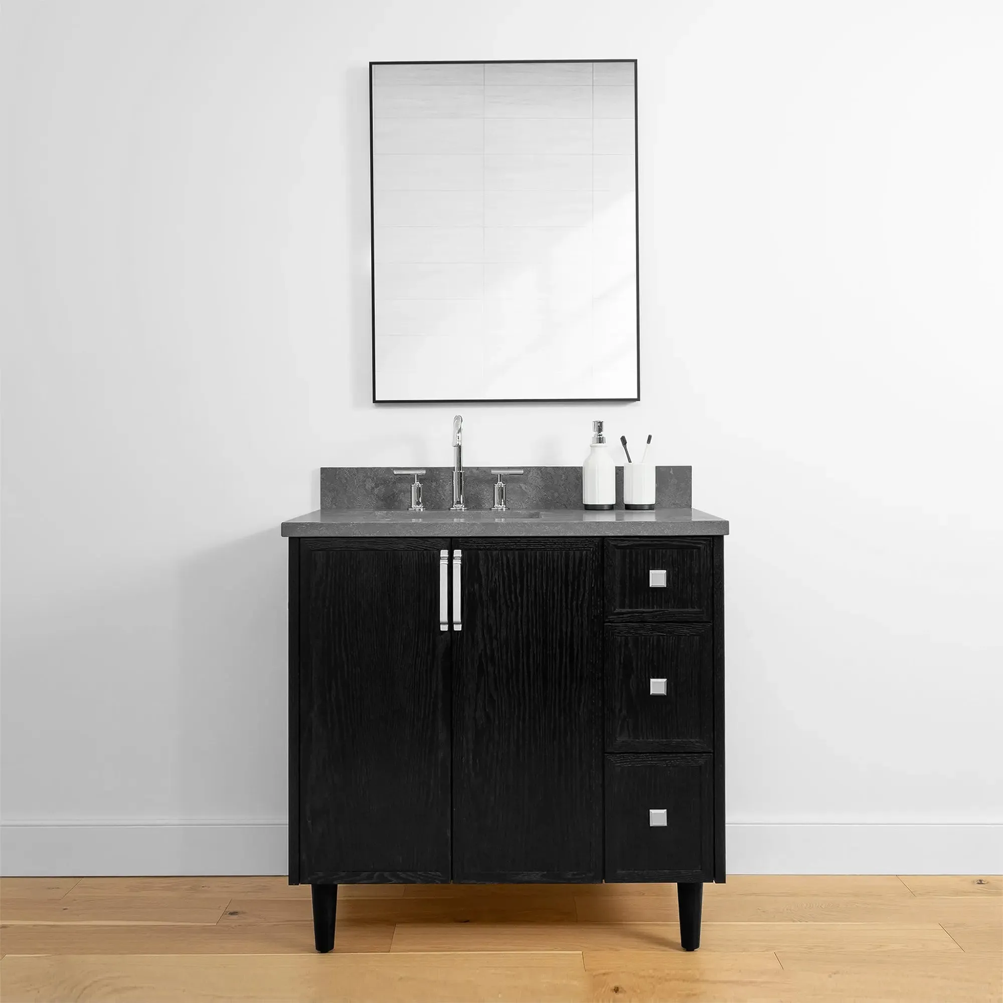 Cape Breton 36" Blackened Oak Bathroom Vanity, Left Sink