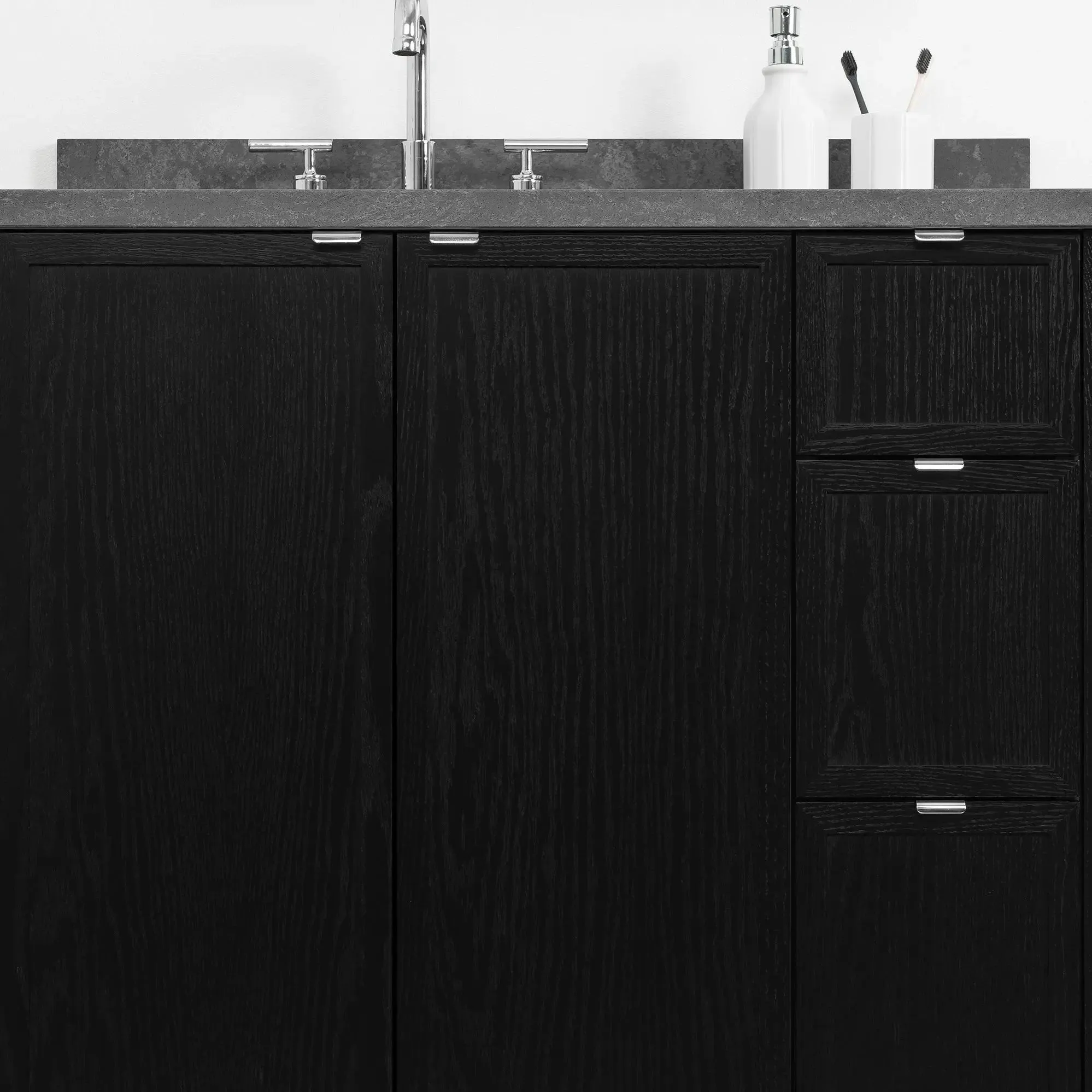 Cape Breton 36" Blackened Oak Bathroom Vanity, Left Sink