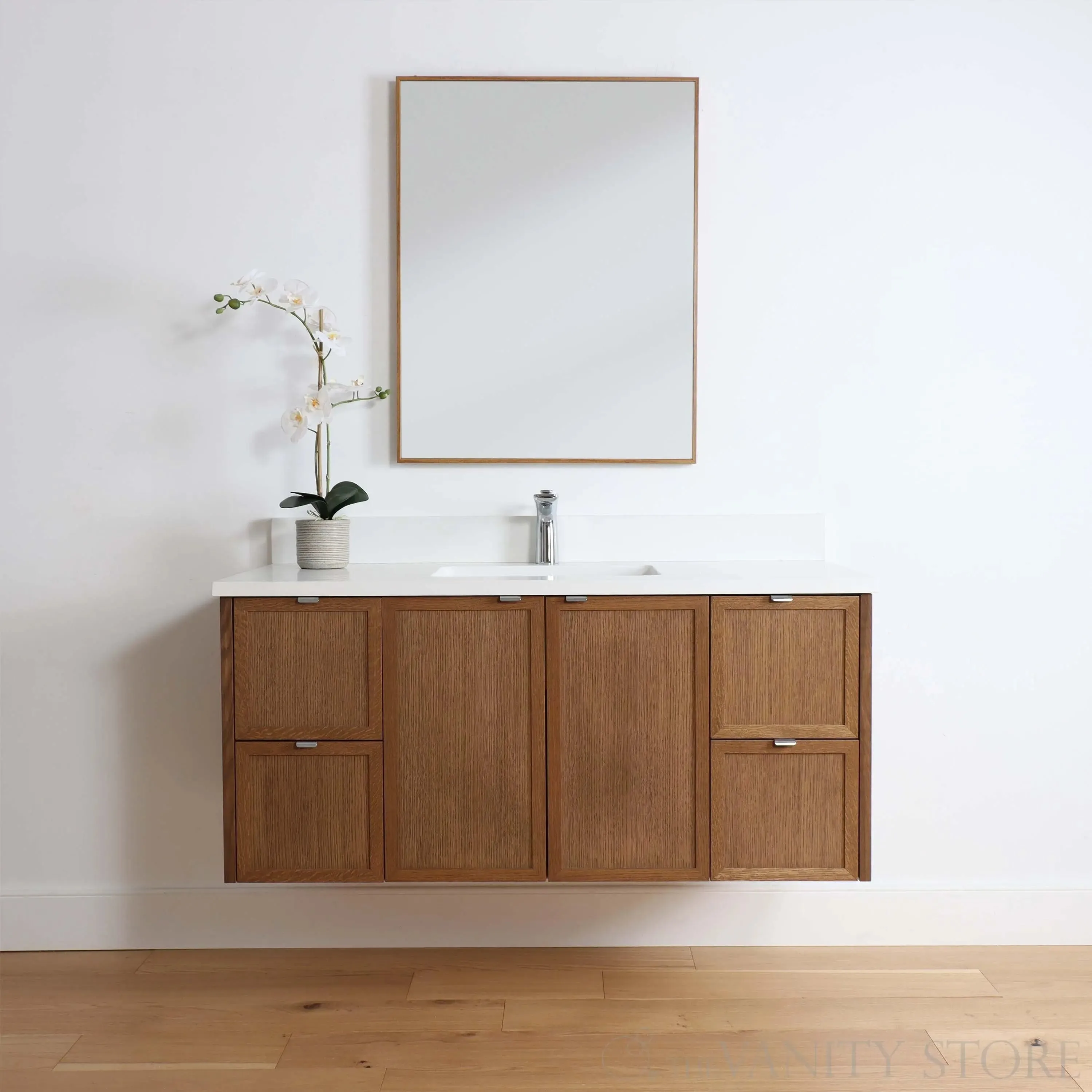 Cape Breton 48" Wall Mount Mid Century Oak Bathroom Vanity