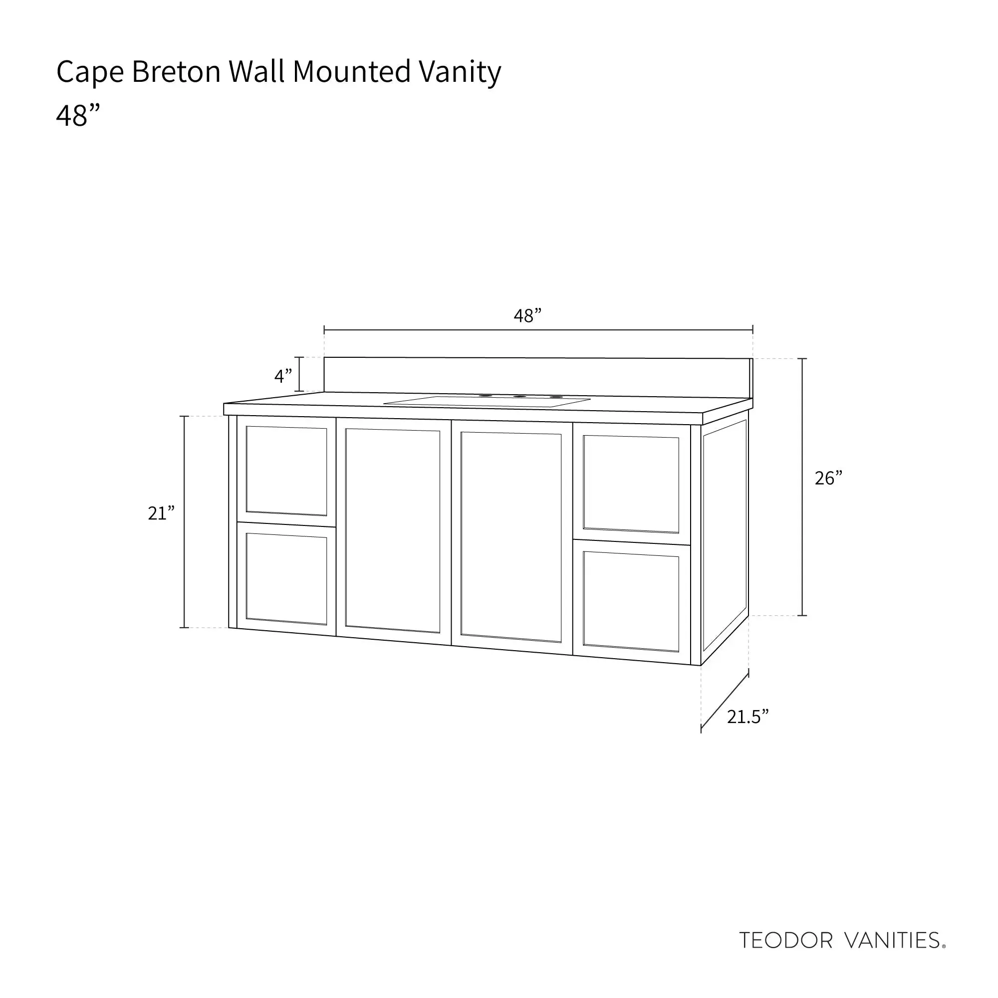 Cape Breton 48" Wall Mount Mid Century Oak Bathroom Vanity