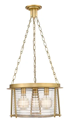 Cape Harbor Pendant Three Light Pendant in Rubbed Brass