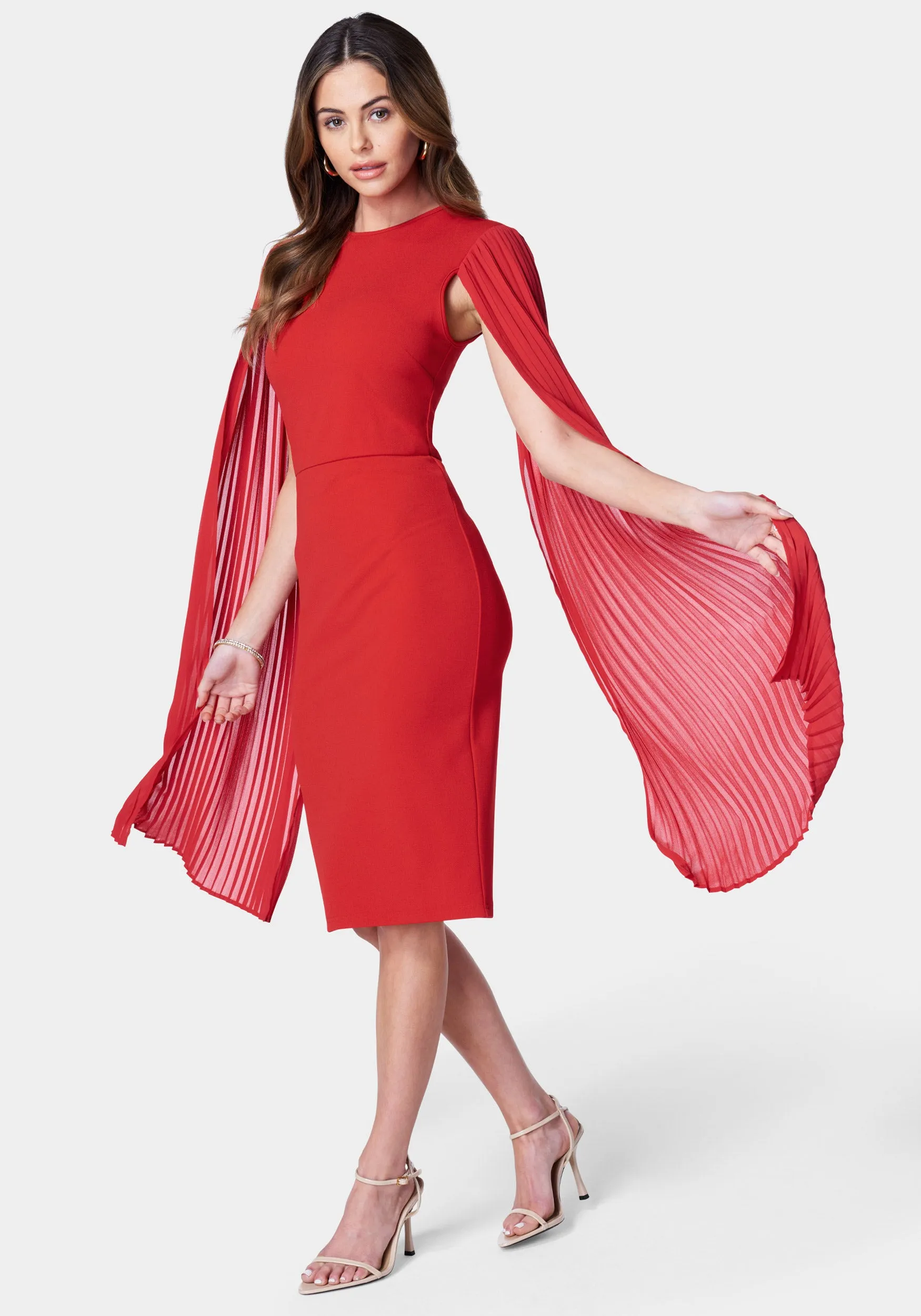 Cape Sleeve Midi Dress